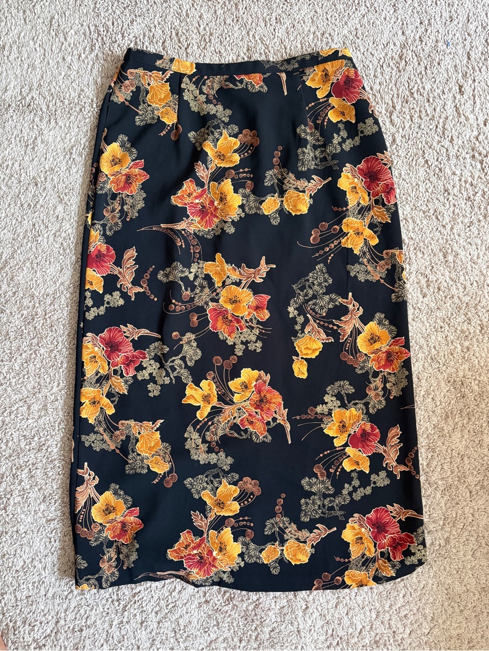 Dress Barn Black Pencil Skirt with Yellow & Red Floral Print